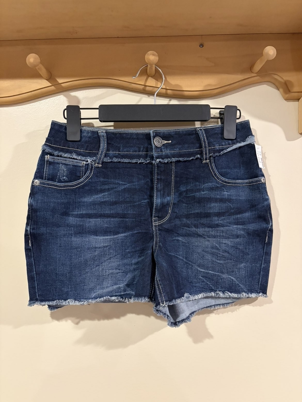 Maurices Dark Blue Frayed Hem Denim Shorts